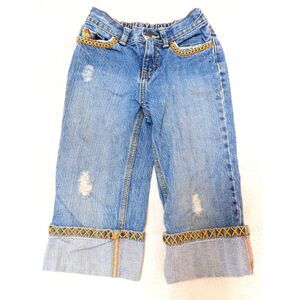 Vintage Girl's Distressed Jordache Jeans Size 6 Embroidered Cuff Thrashed Areas